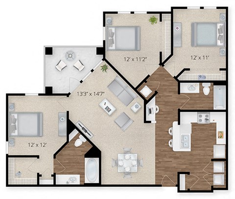 a floor plan of a room with a wooden floor